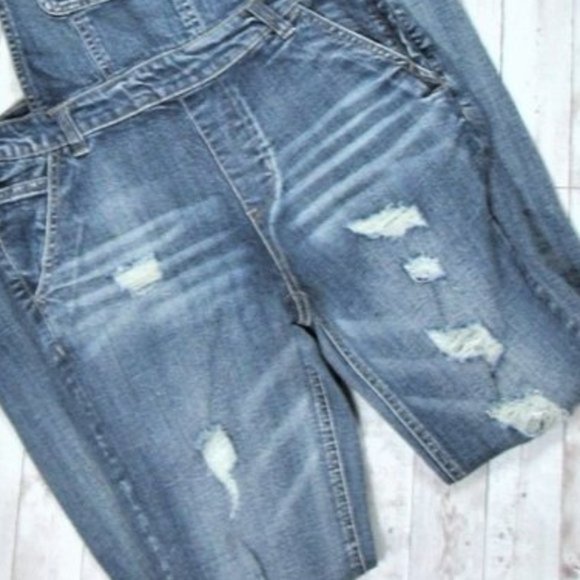 Blizzard Blue Distressed/Destroyed Overalls - Picture 3 of 15
